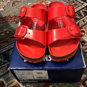 Birkenstock High Shine Tomato Sandals Size 9/40 worn once SOLD OUT